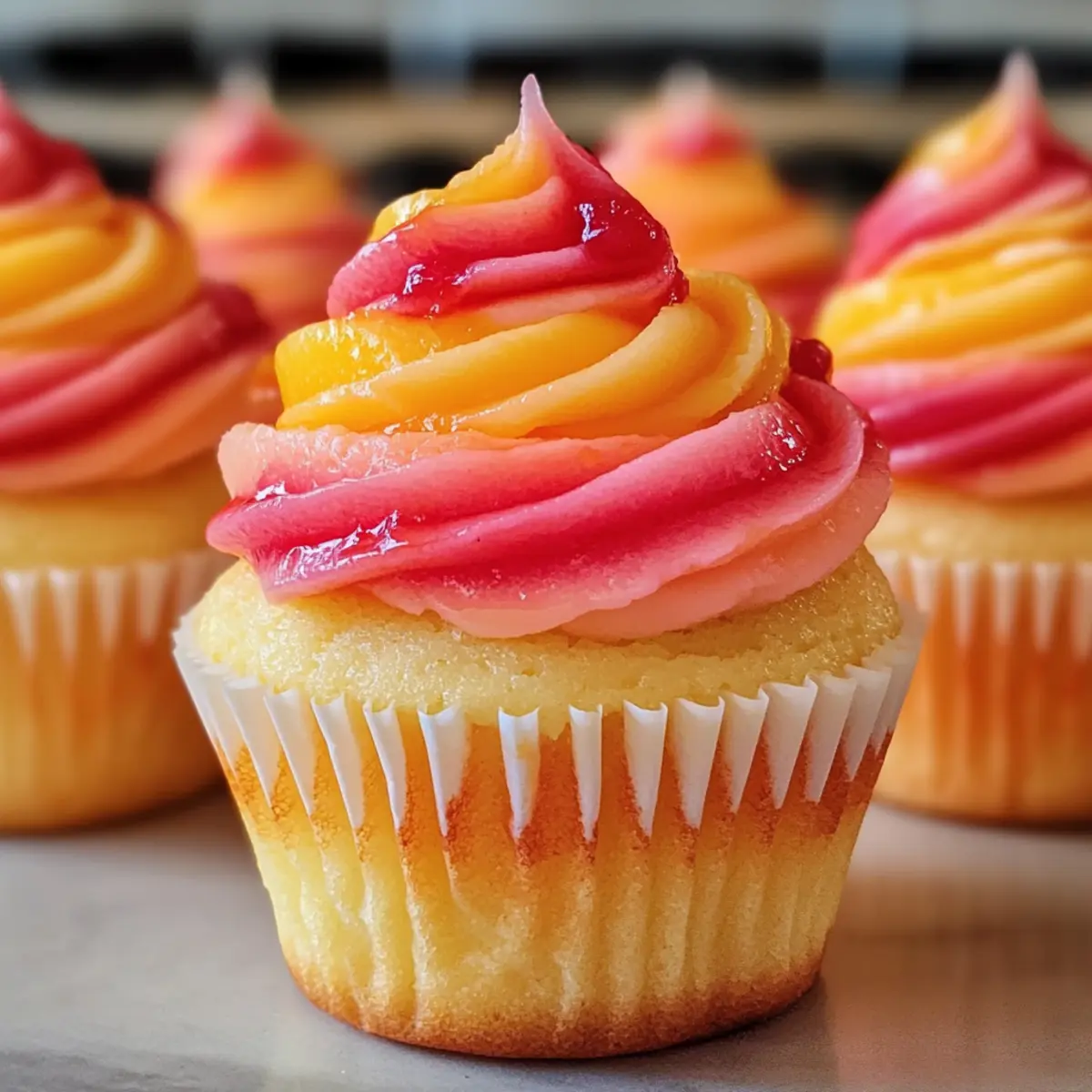 Mango Erdbeer Sonnenuntergang Cupcakes für jeden Anlass