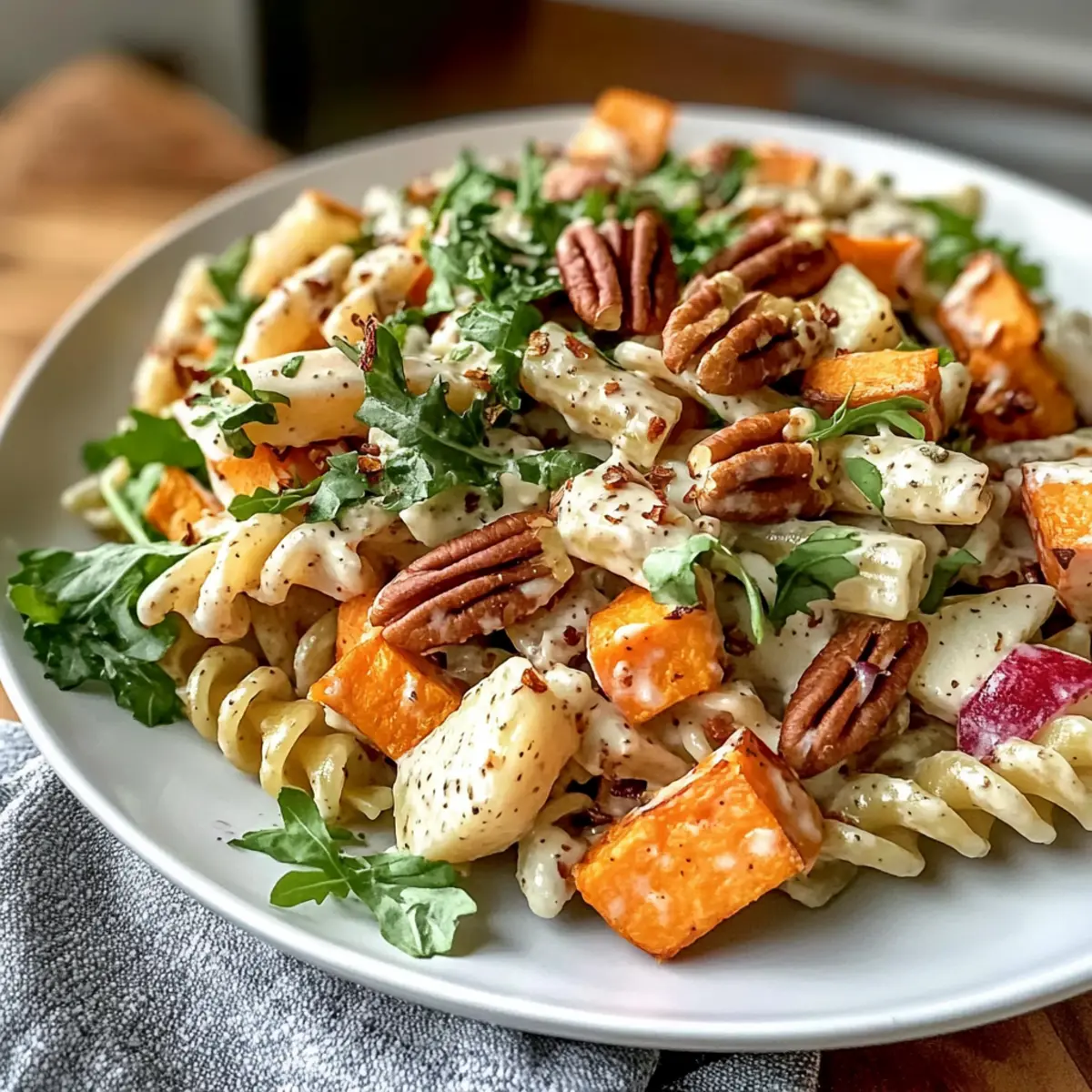 Protein Fall Pasta Salat mit Tahini Dressing