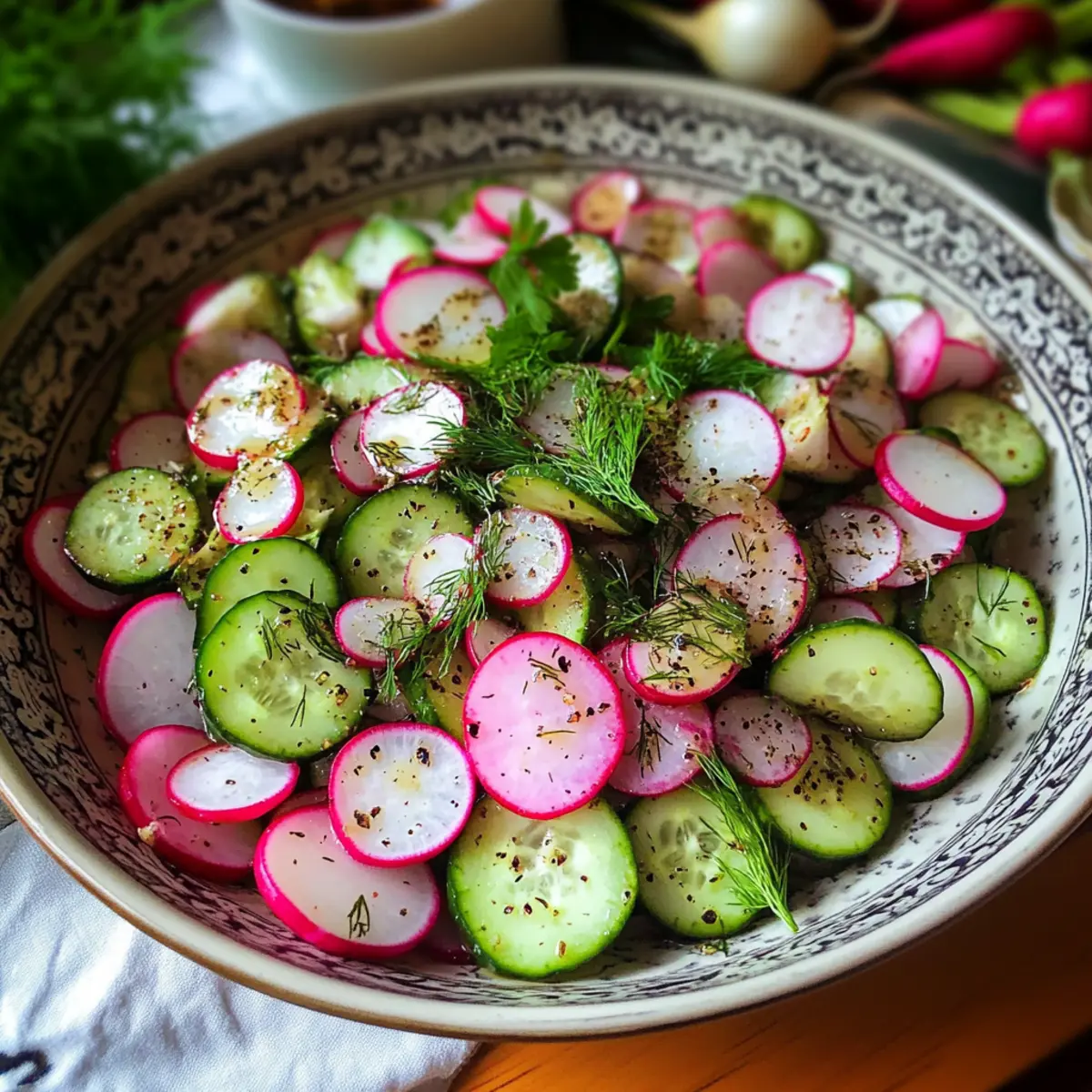 Radieschen- und Gurkensalat mit frischem Dill