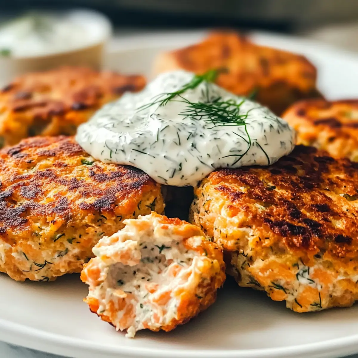 Lachsbratlinge mit würzigem Dill-Knoblauch-Dip genießen