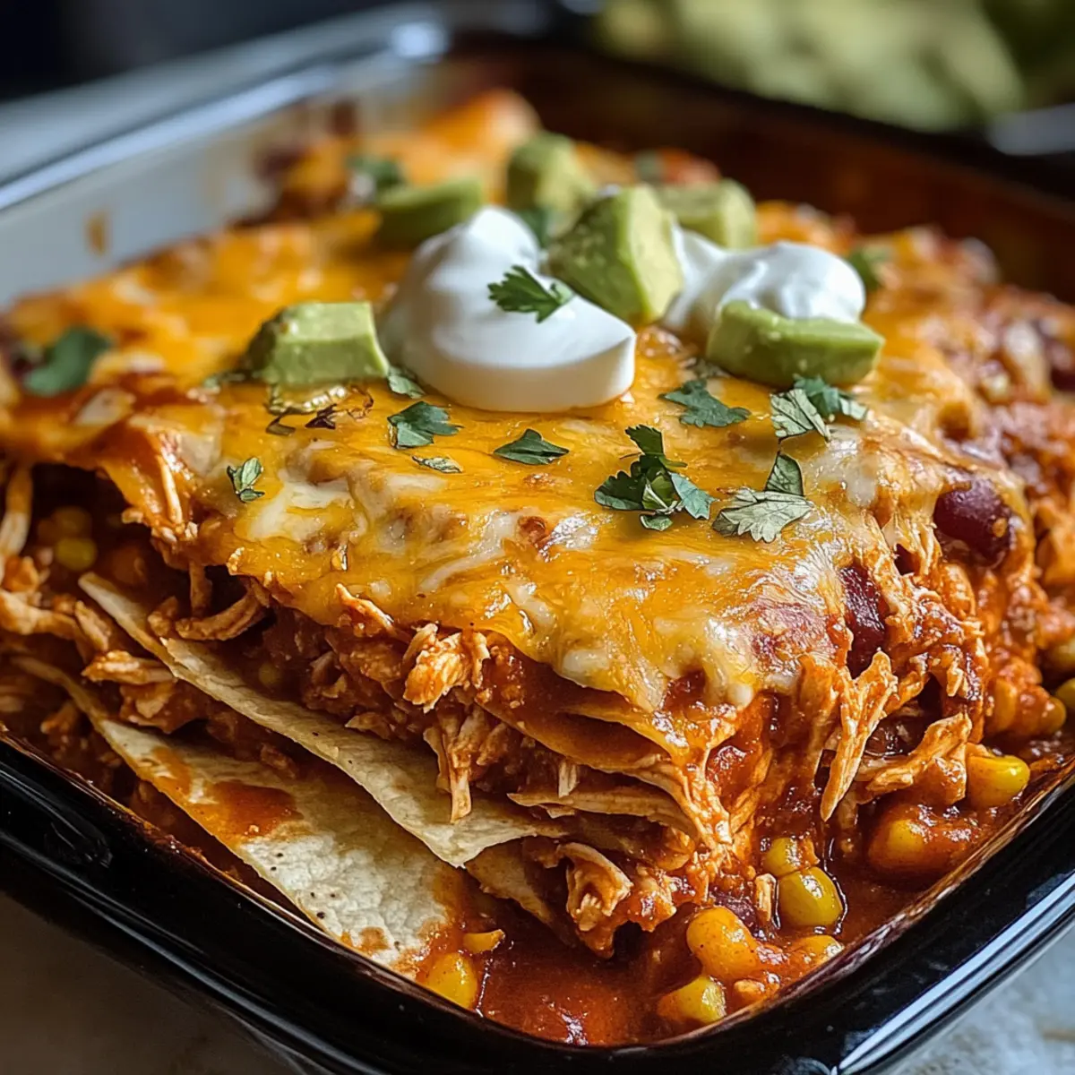 Zerrissenes Hähnchen-Enchilada-Auflauf für Familienglück