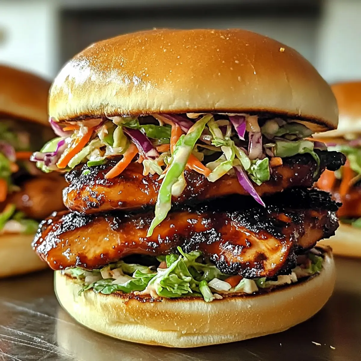 Scharfes koreanisches BBQ-Hühnchen-Sandwich mit Slaw