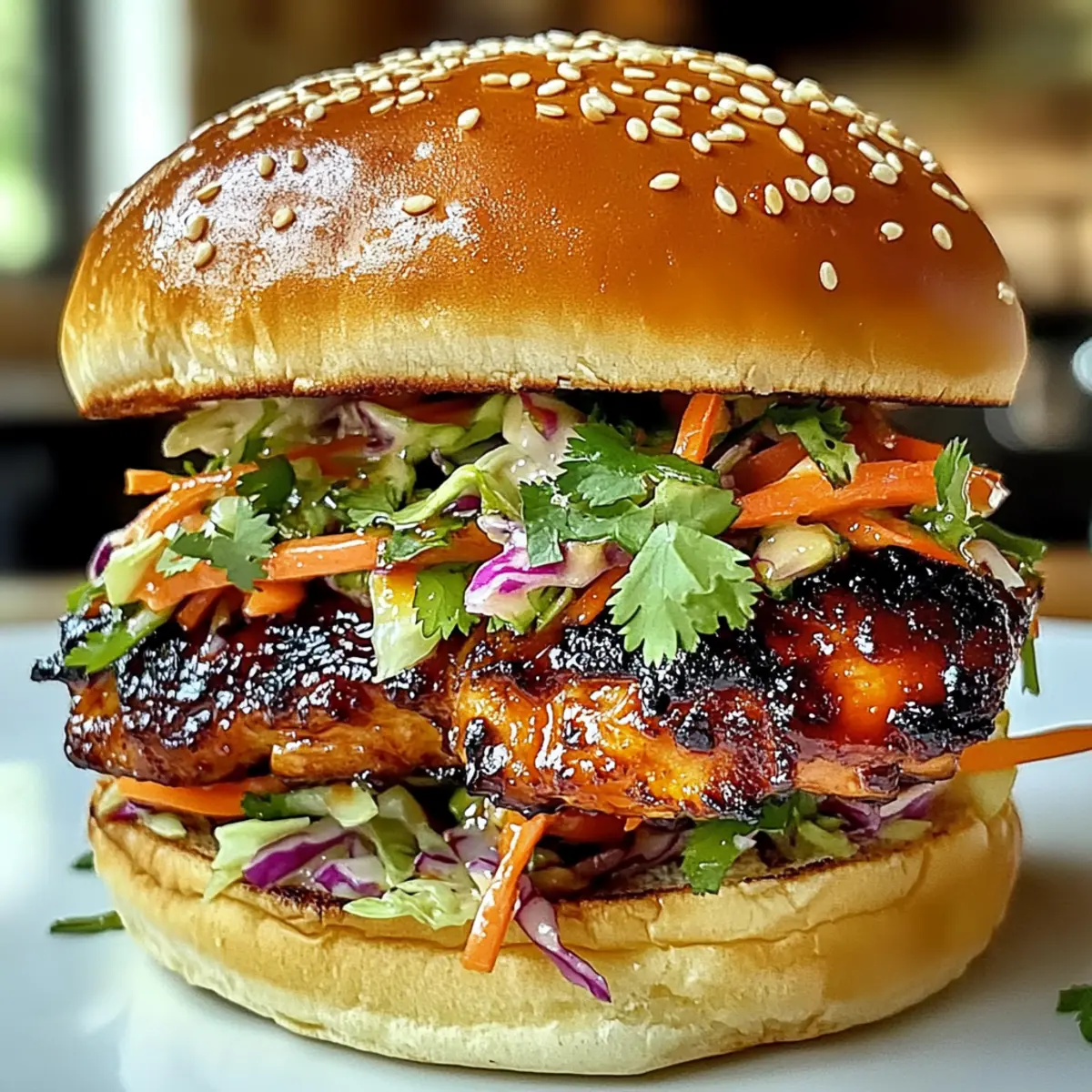 Scharfes koreanisches BBQ-Hühnchen-Sandwich mit Kraut