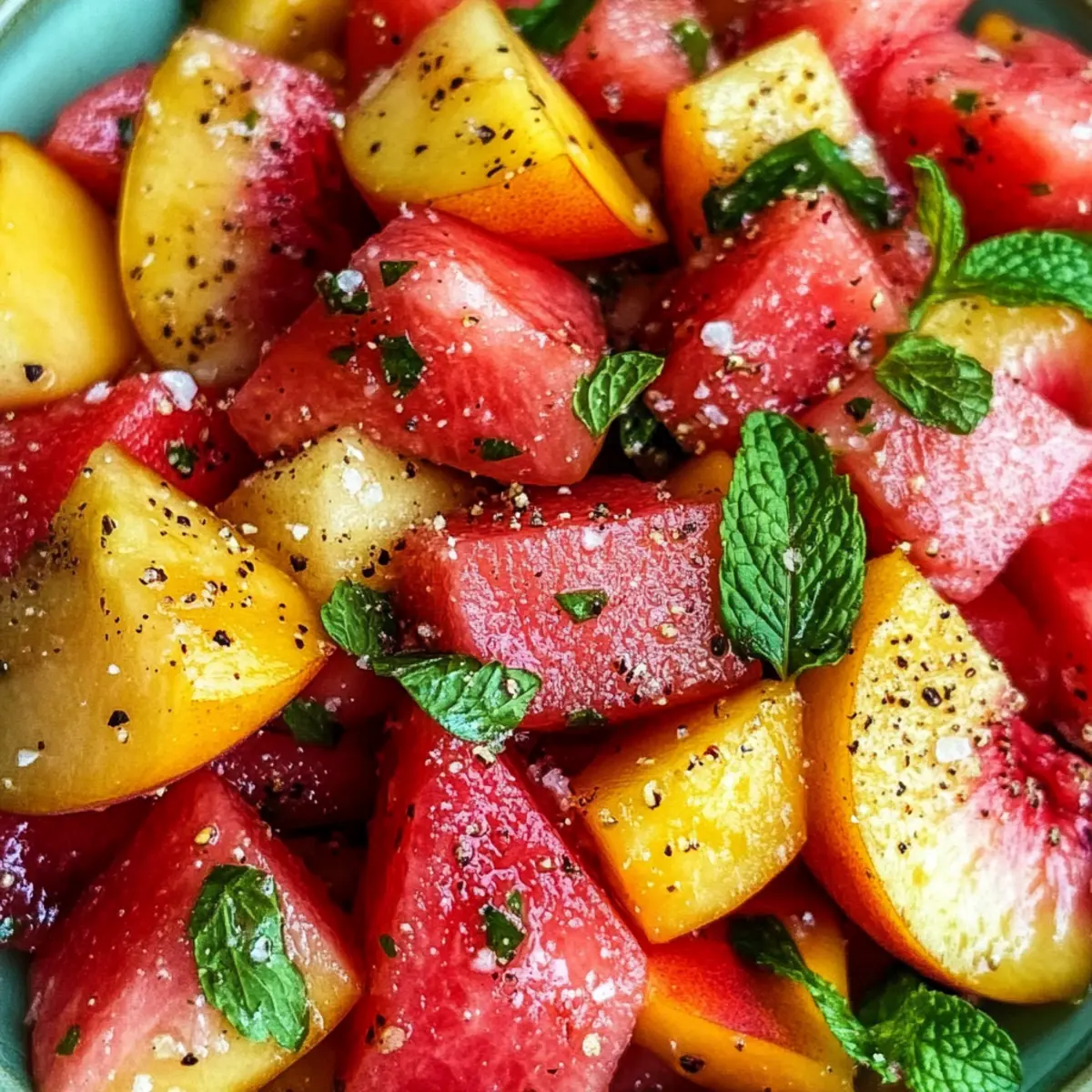 Frischer Sommerpfirsich-Wassermelonen-Salat für heiße Tage