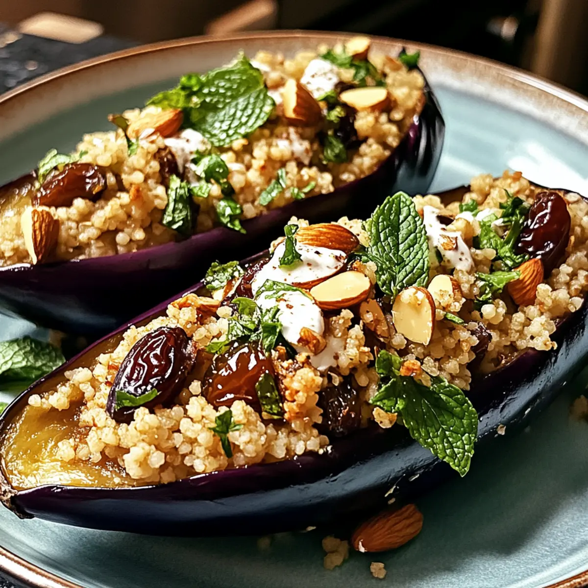 Auberginen mit Dattel-Mandel-Couscous genießen