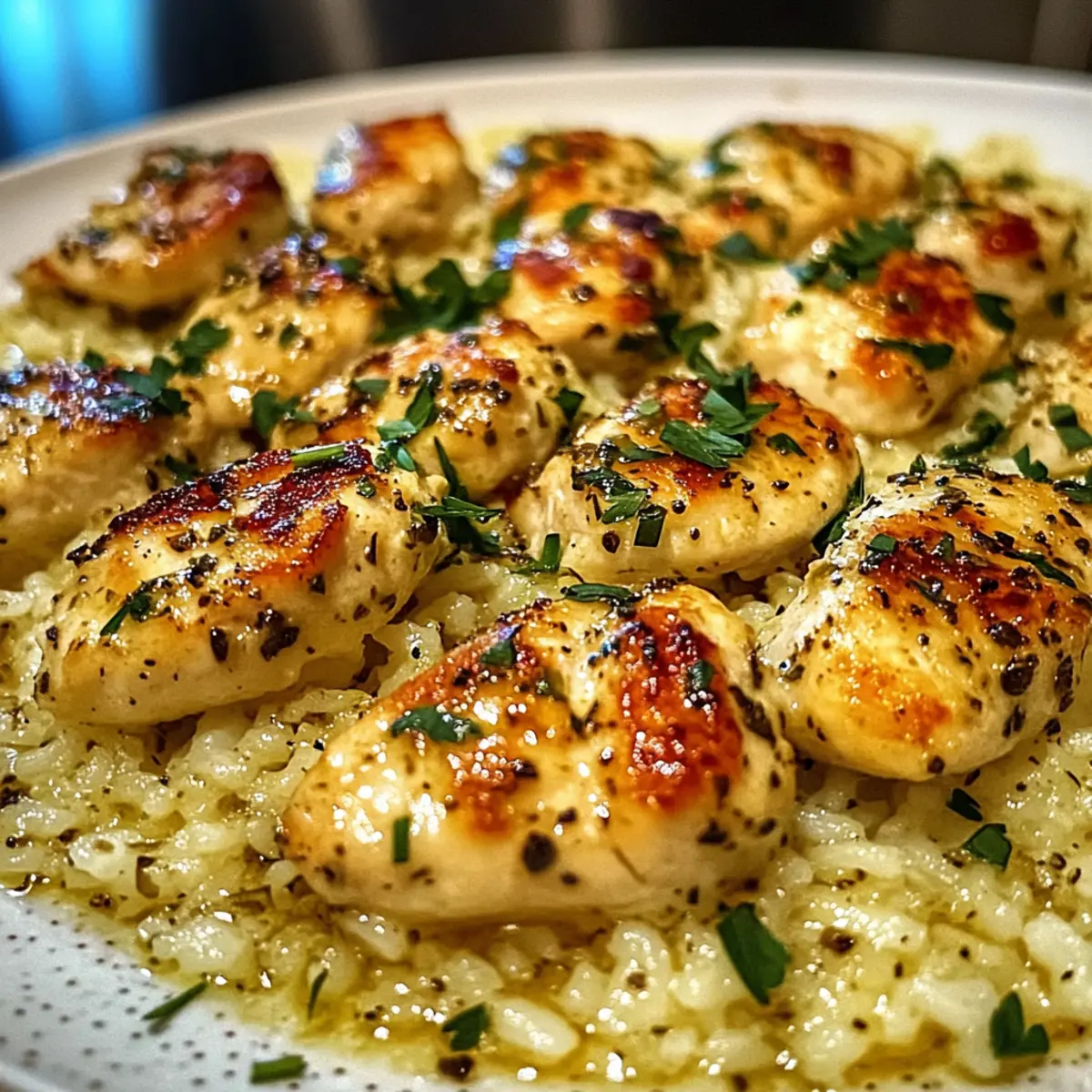 Hähnchen Scampi mit cremigem Knoblauch Parmesan Reis