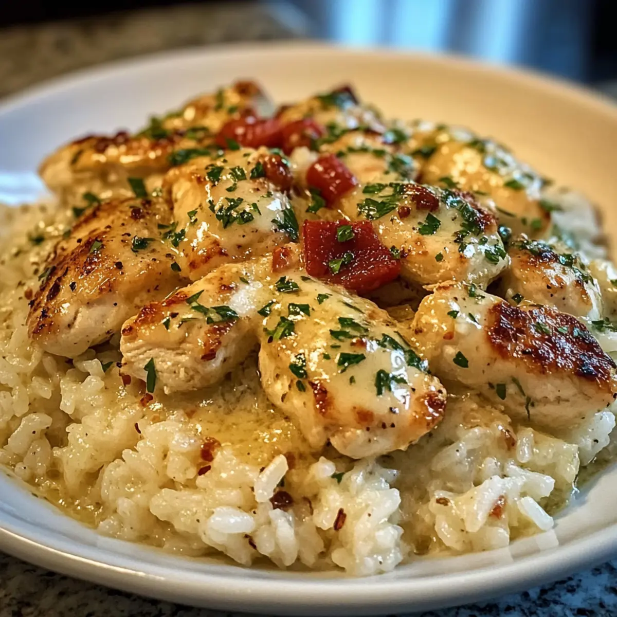 Hühnchen Scampi mit Knoblauch Parmesan Reis leicht gemacht