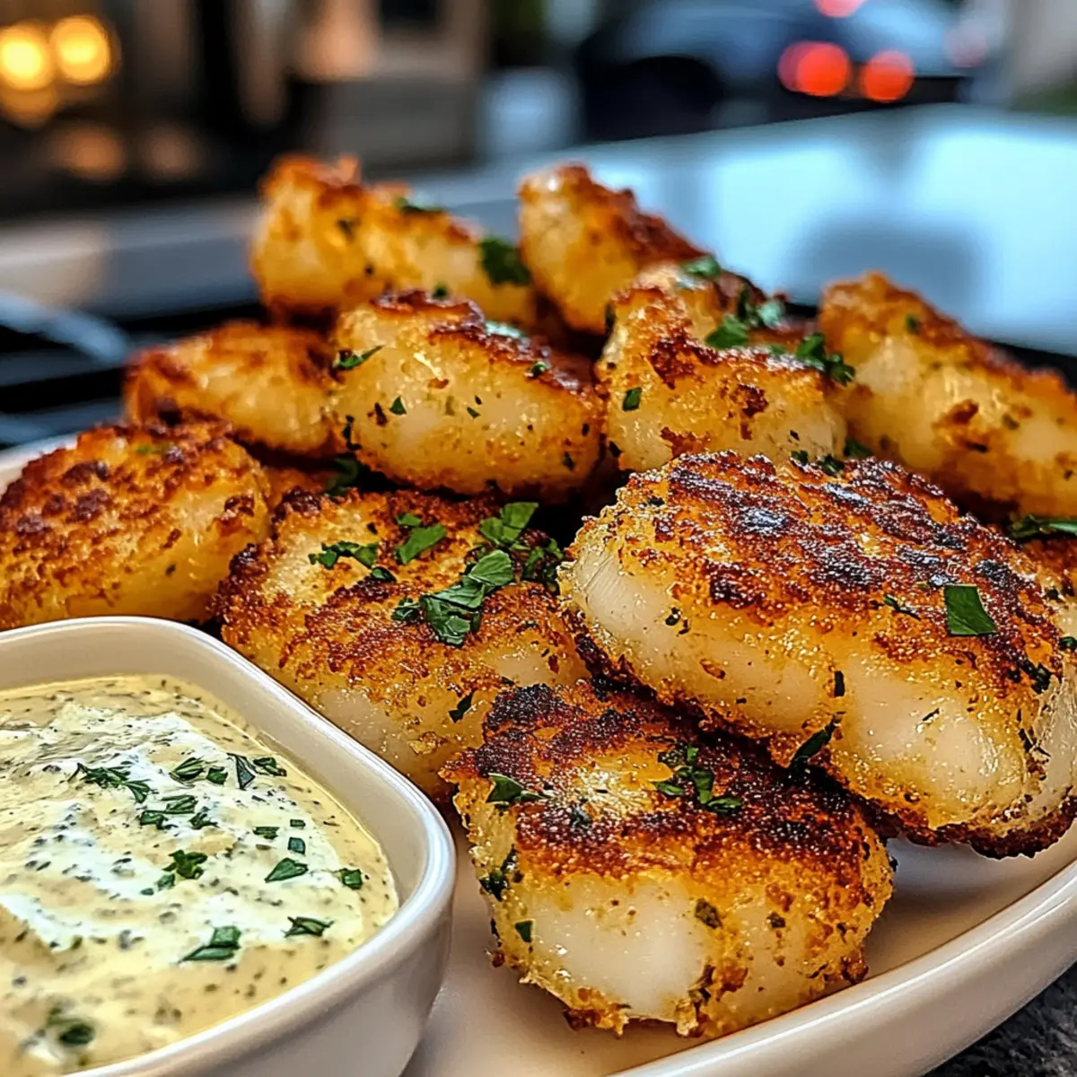 Knusprige Knoblauch-Kabeljau-Bissen im Tempo-Style