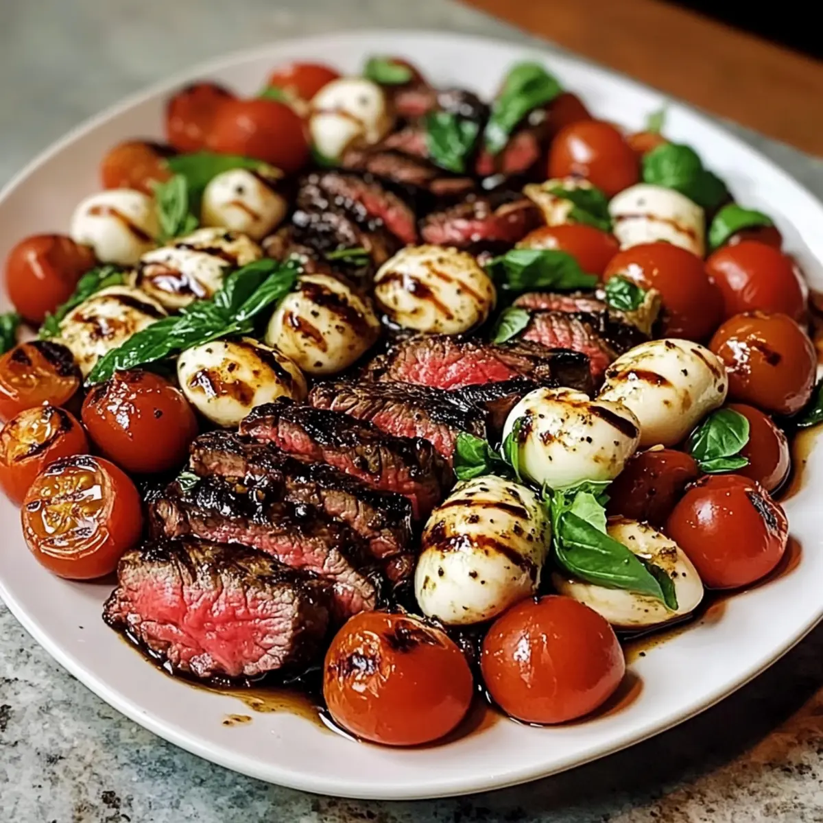 Gegrilltes Flankensteak Caprese mit Balsamico-Dressing