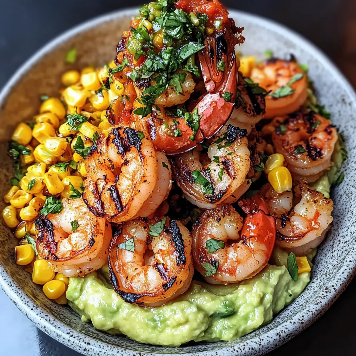 Gegrillte Garnelen Schale mit Avocado und Salsa