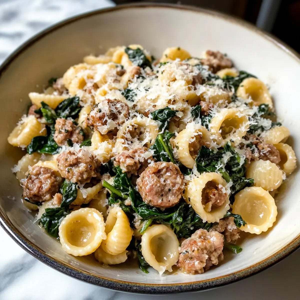 Orecchiette mit Wurst und Spinat in 30 Minuten
