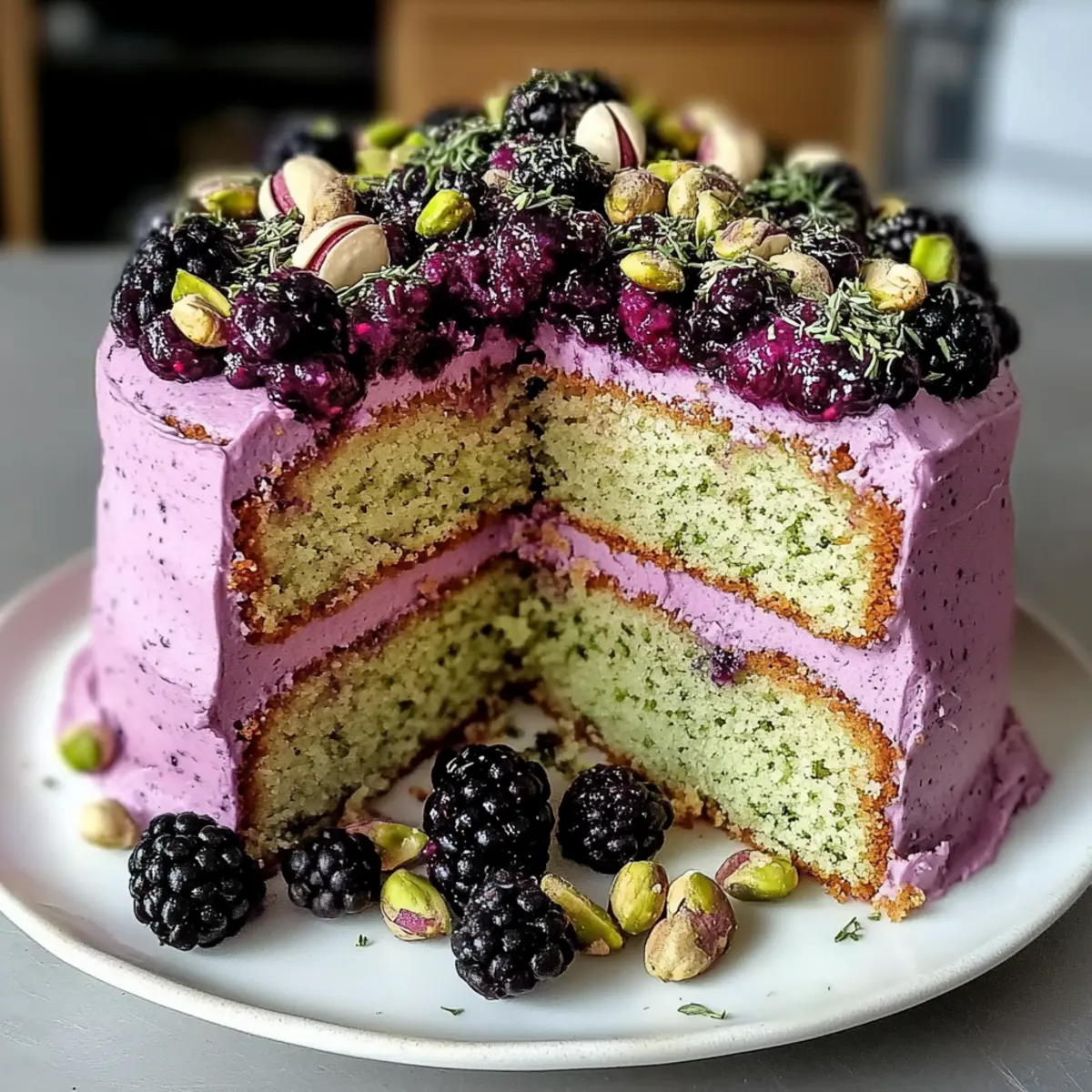 Pistazien- und Brombeer-Olivenölkuchen mit Flair