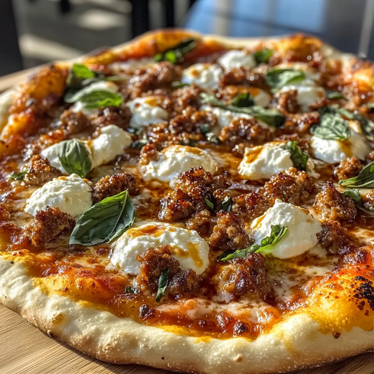 Wurst Ricotta Honig Heiße Pizza für den perfekten Abend