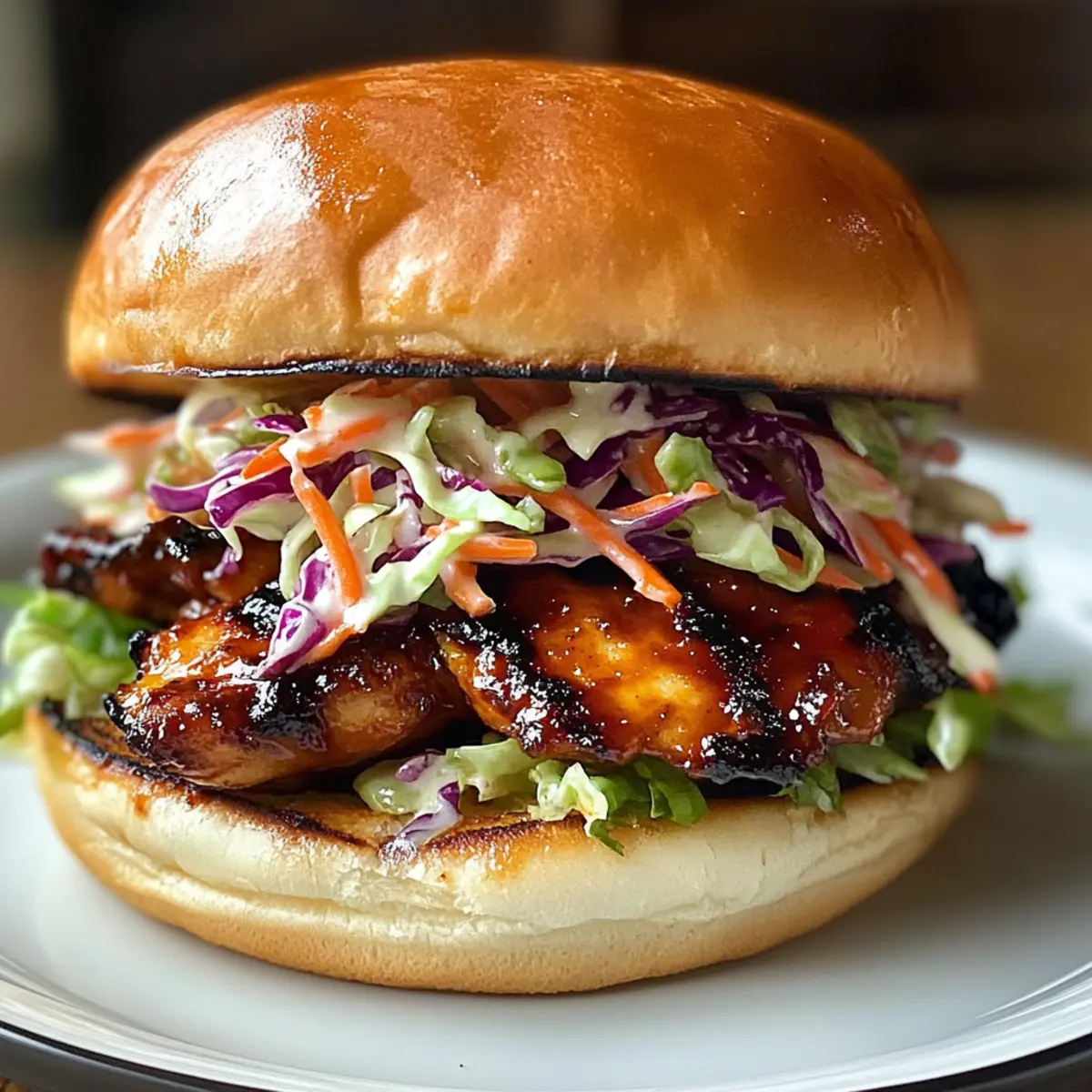 Scharfes Koreanisches BBQ-Hühnchen-Sandwich mit Slaw