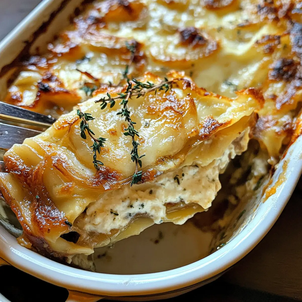 Vegane französische Zwiebel-Lasagne für Genussmomente