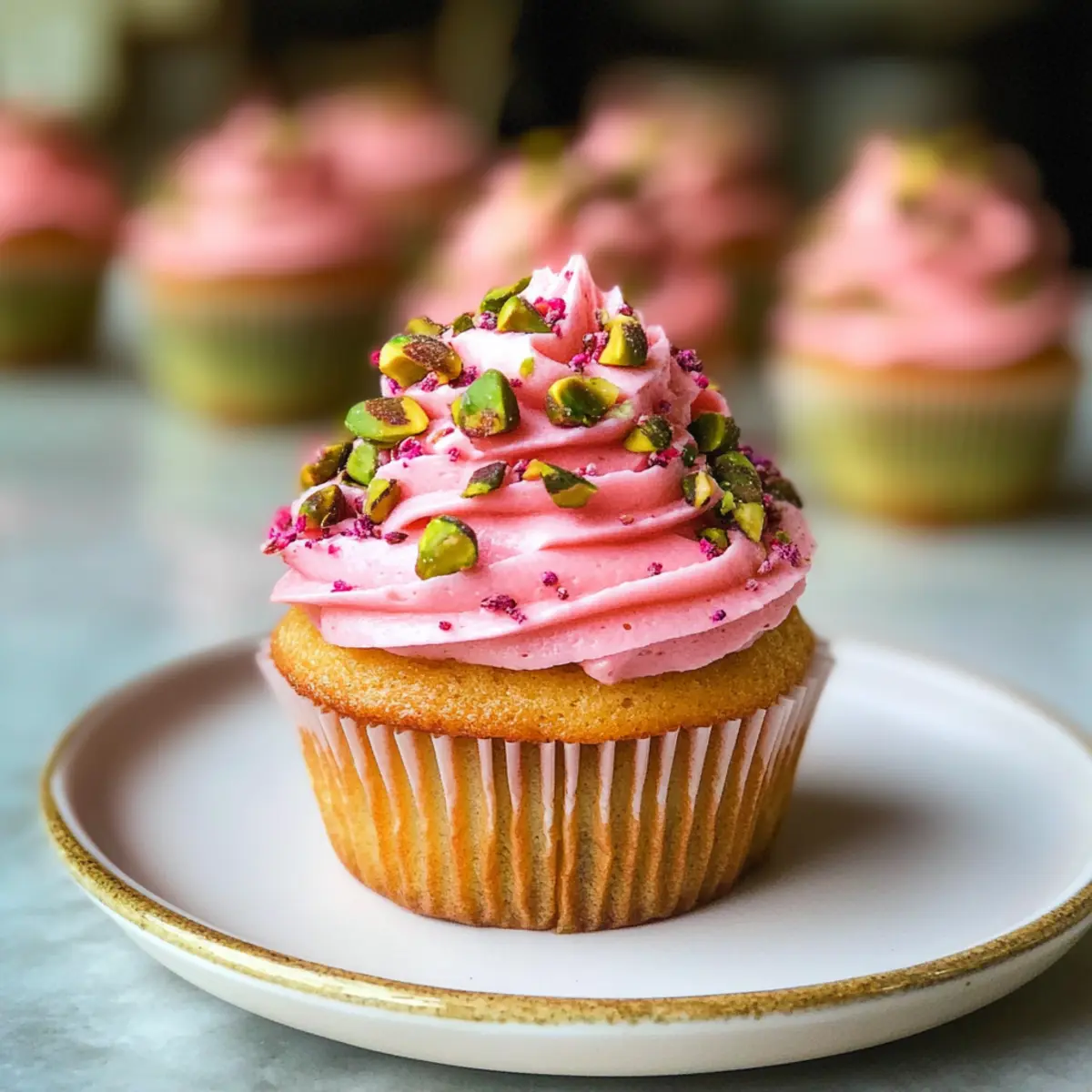 Vegane Mini-Rosen-Pistazien-Cupcakes für Feste