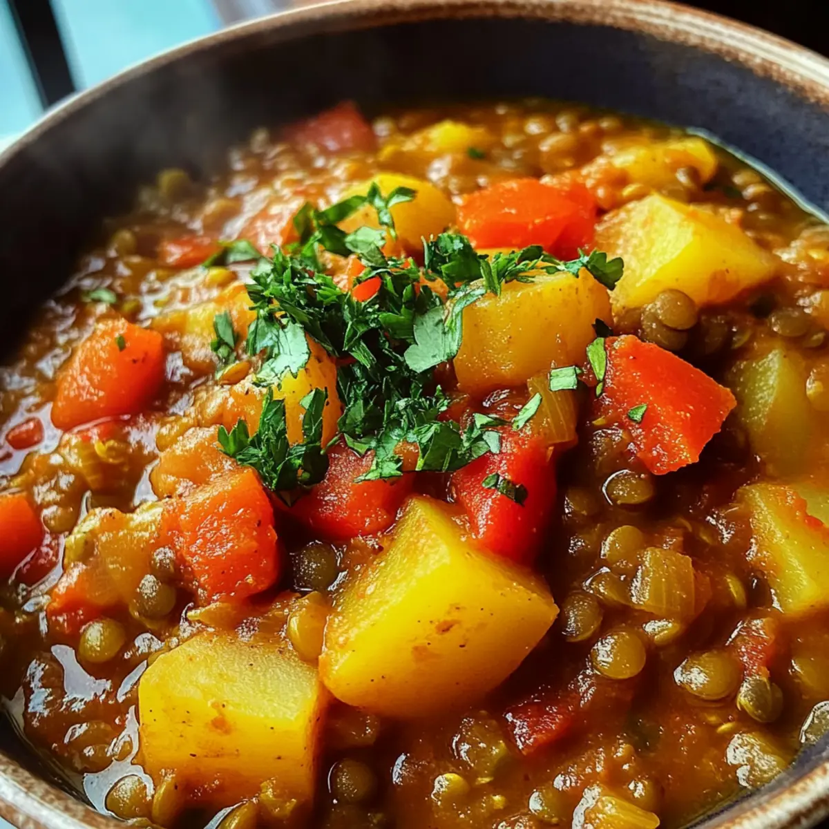 Würziger Paprika-Kartoffel-Linsen-Topf zum Verlieben
