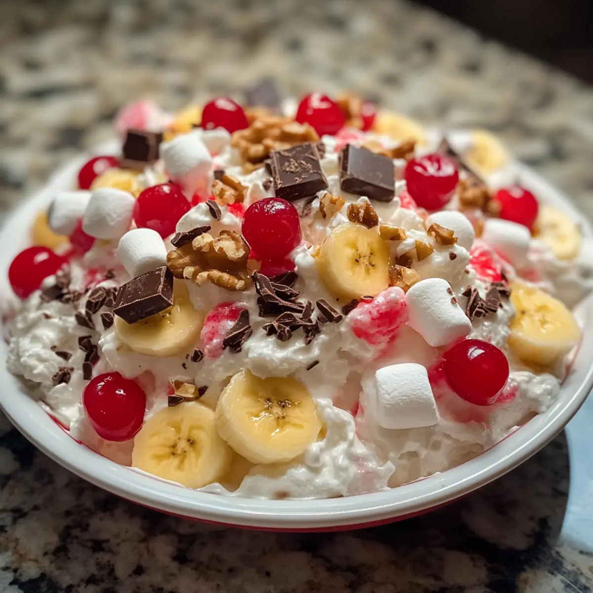 Bananen-Spalte-Fluff-Salat für jeden Anlass