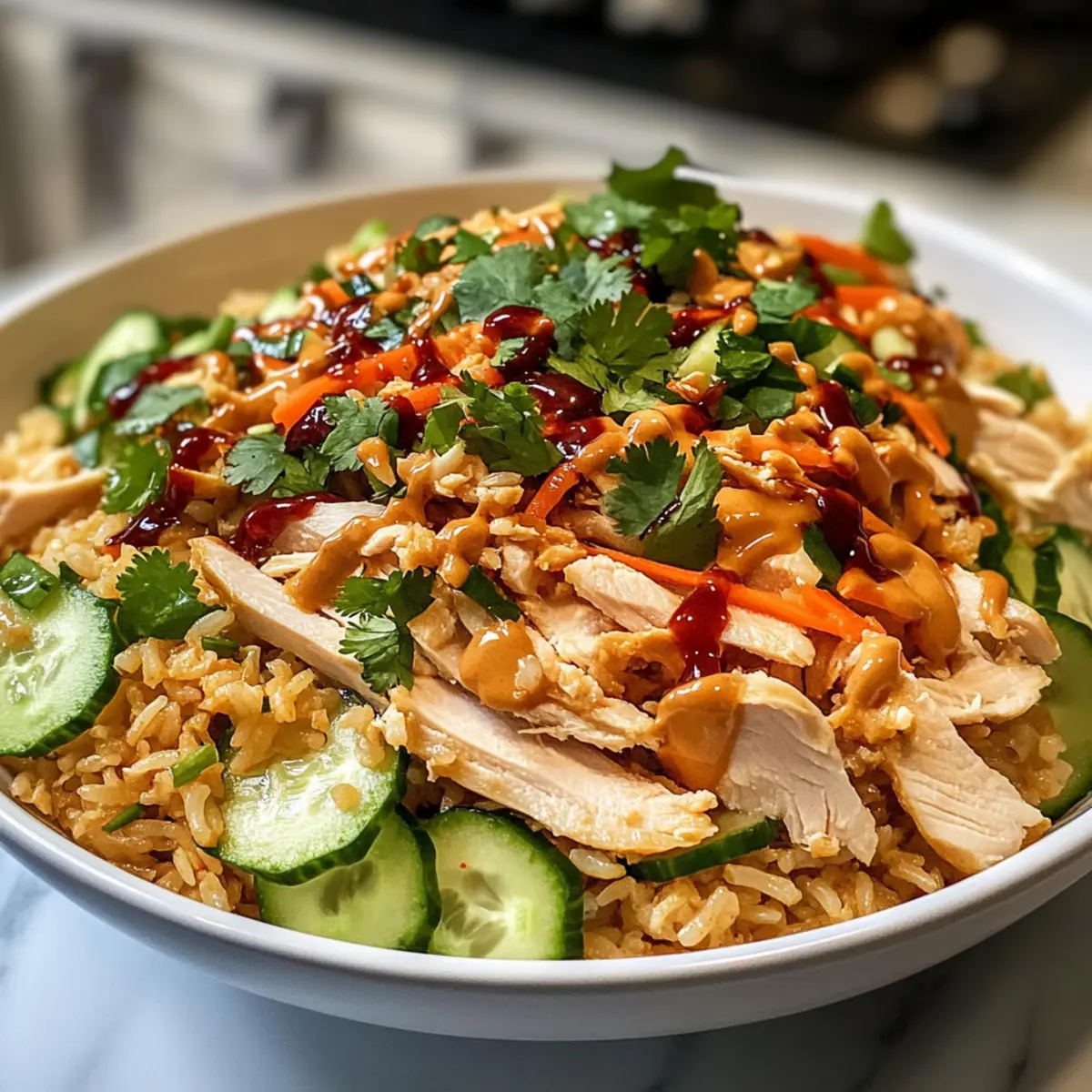 Bester knuspriger Reissalat mit Erdnussdressing