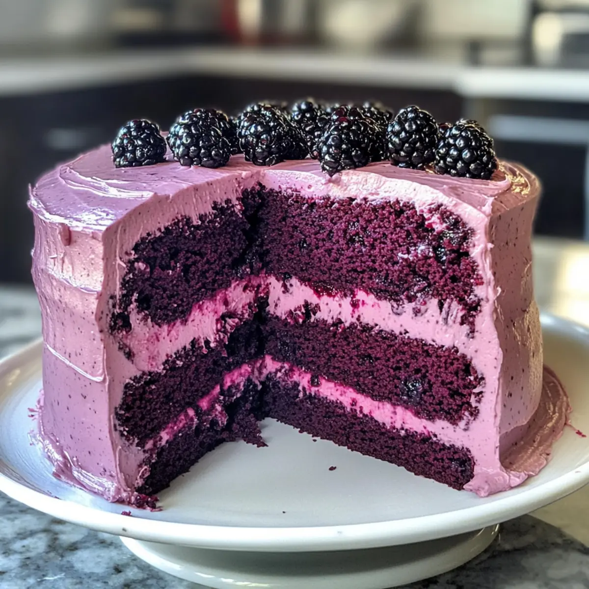 Brombeer-Velvet-Kuchen mit cremigem Frosting