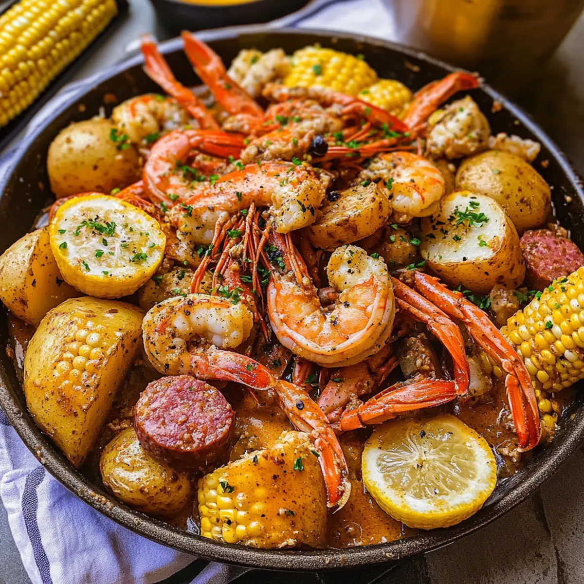 Cajun Meeresfrüchtekochen mit Knoblauchbuttersauce