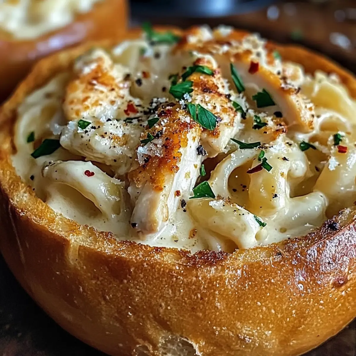Hühnchen Alfredo Knoblauchbrot Schalen für Genussmomente