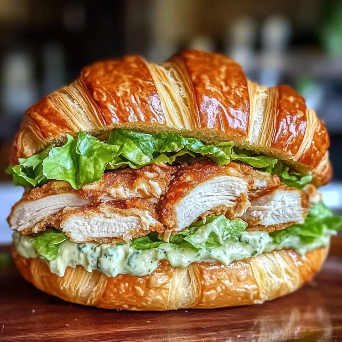 Hühnchen Caesar Croissant Sandwich im Handumdrehen