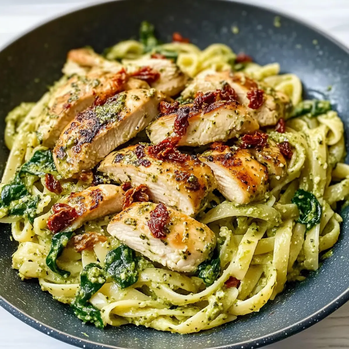 Cremige Hühnchen-Pesto-Nudeln mit Spinat für jeden Abend
