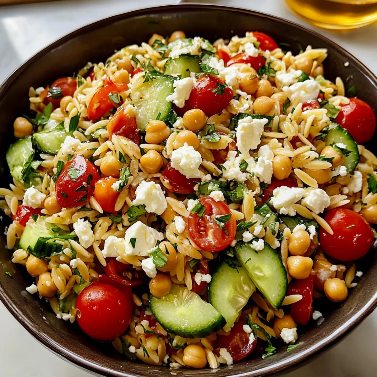 Griechischer Orzo-Salat mit Feta und frischem Gemüse