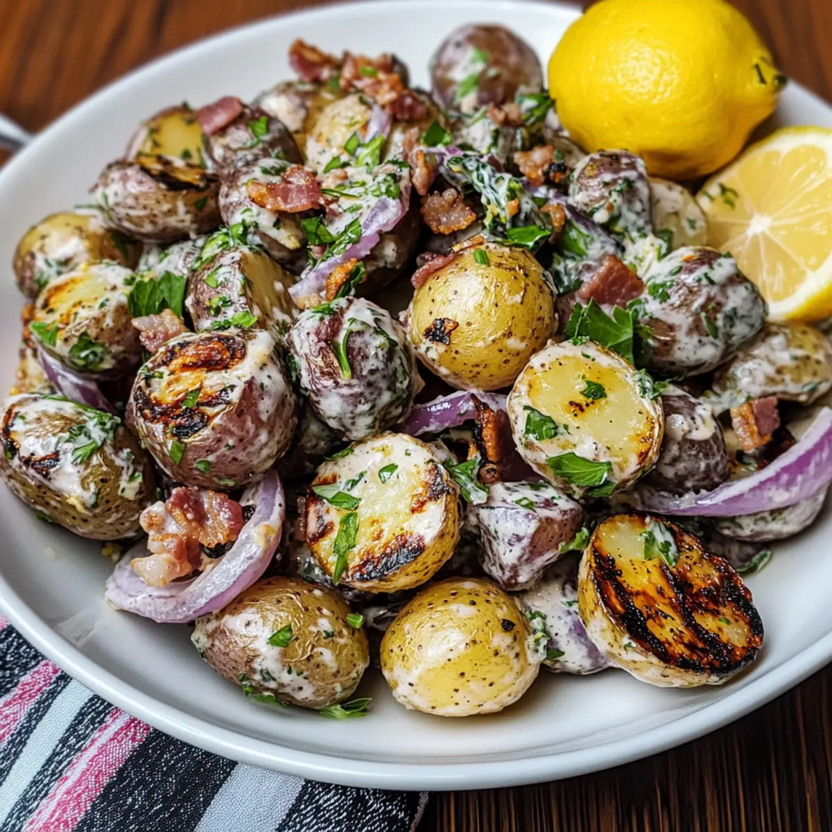Gegrillter Kartoffelsalat mit gegrillter Zitrone für den Sommer