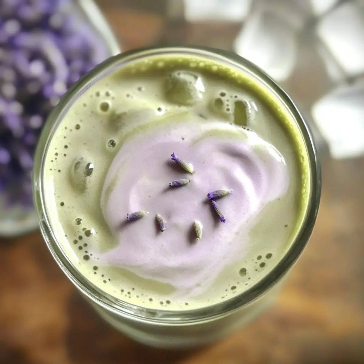 Eis-Matcha mit Lavendel-Kaltschäumen für Zuhause