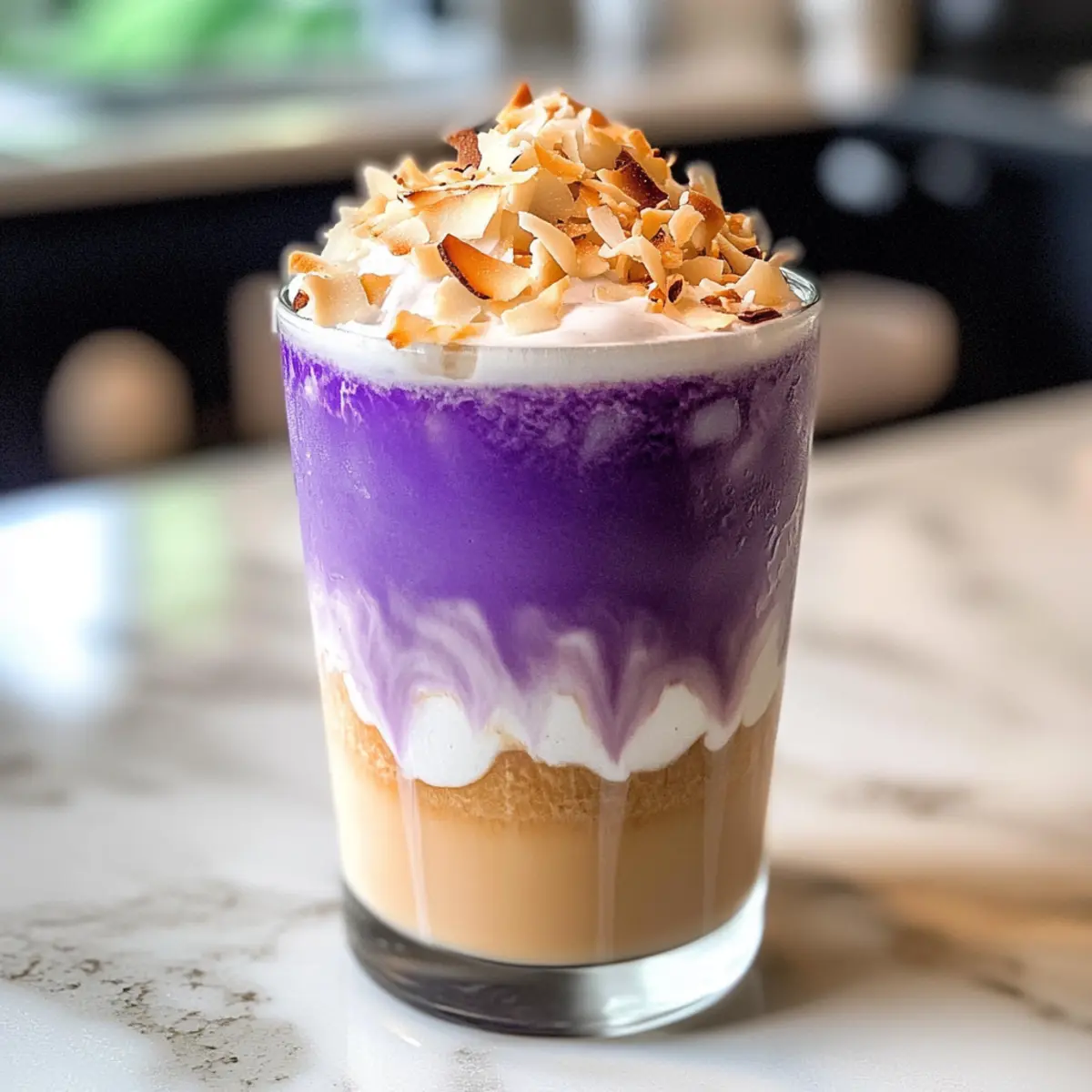 Gekühlter Ube-Kokos-Macchiato für den Genuss Zuhause