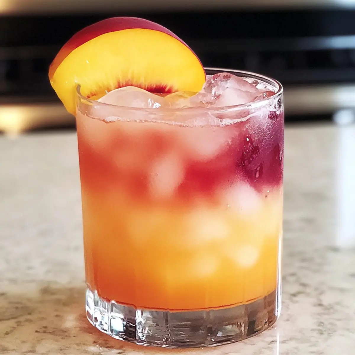 Schichtiger Pfirsich-Cocktail für heiße Sommertage