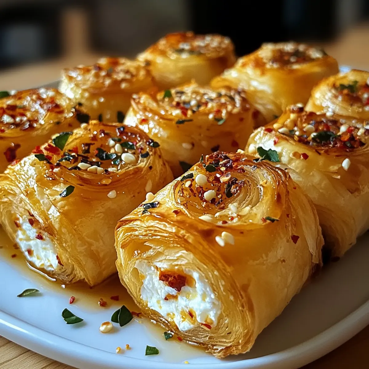 Ofen-gebackene Feta-Rollen mit Chili-Honig schnell gemacht