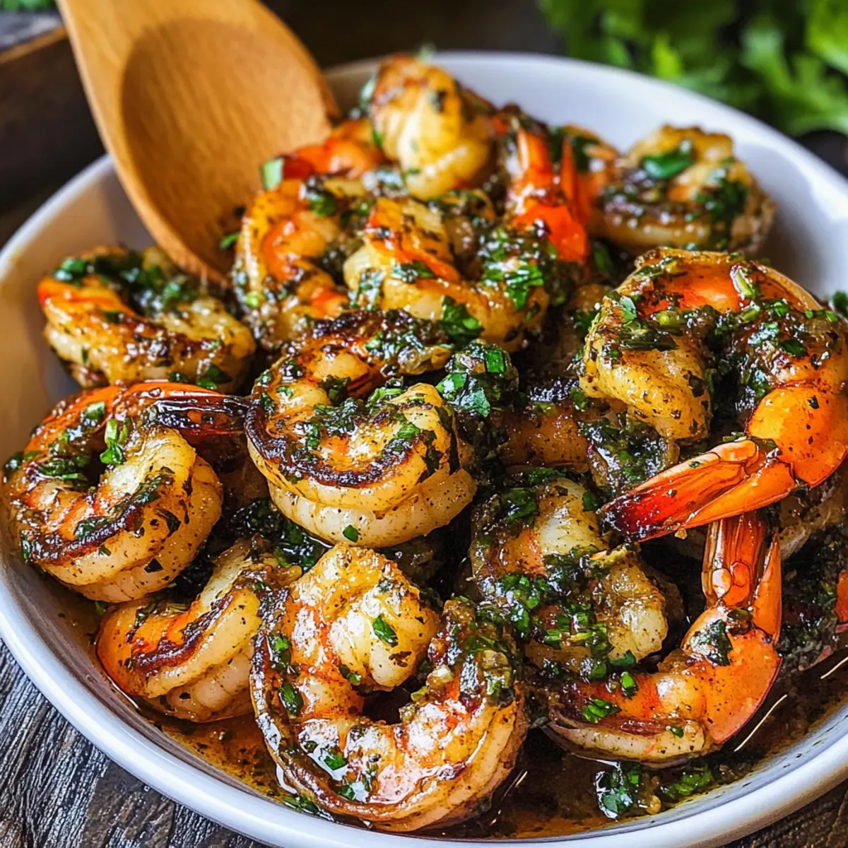 In der Pfanne gebratene Chimichurri-Garnelen genießen