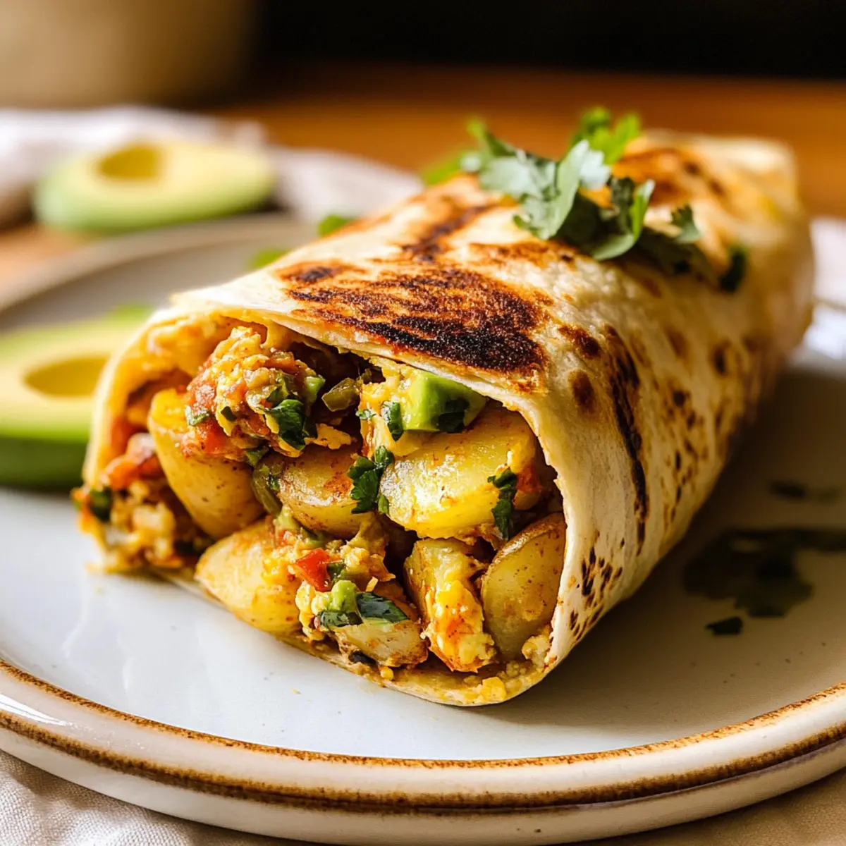 Kartoffel Frühstück Burrito mit rauchiger Salsa Macha