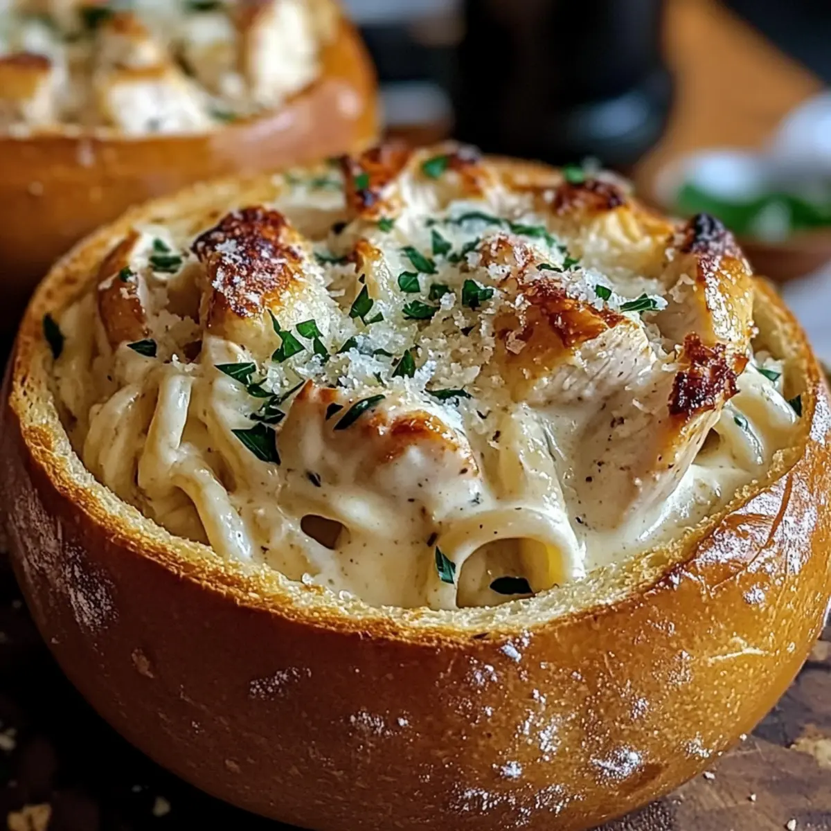 Hühnchen Alfredo Knoblauchbrot Schalen für Genussmomente