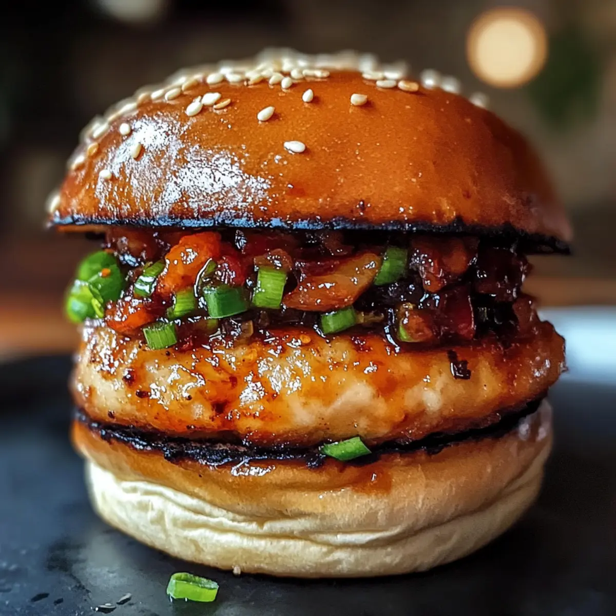 Gochujang Hähnchenburger mit Kimchi Speckmarmelade