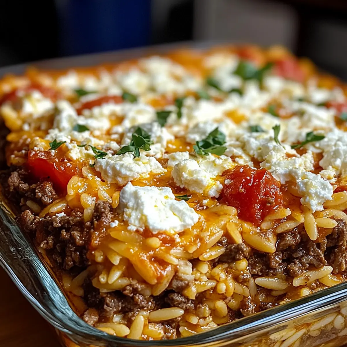 Griechischer Kritharaki-Hackauflauf mit Feta genießen