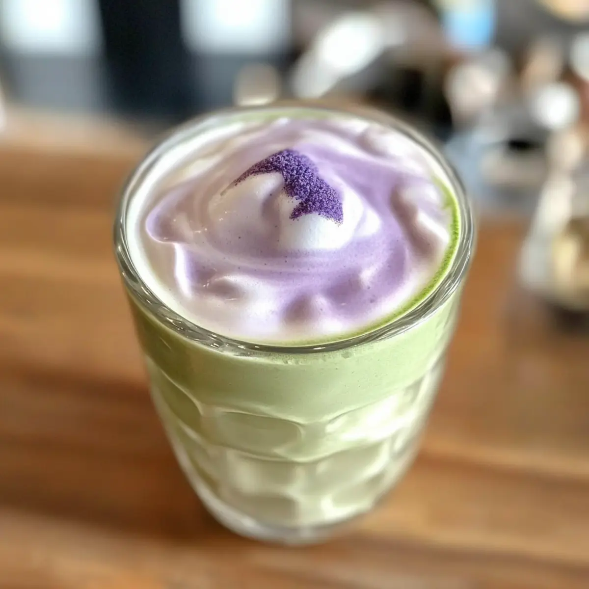 Eis-Matcha mit Lavendel-Kalt-Schaum genießen
