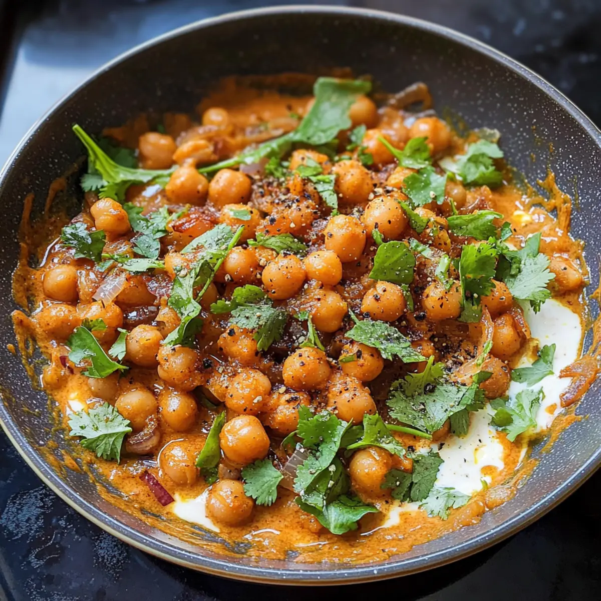 Ein-Pfanne Harissa Kichererbsen mit Zwiebeln