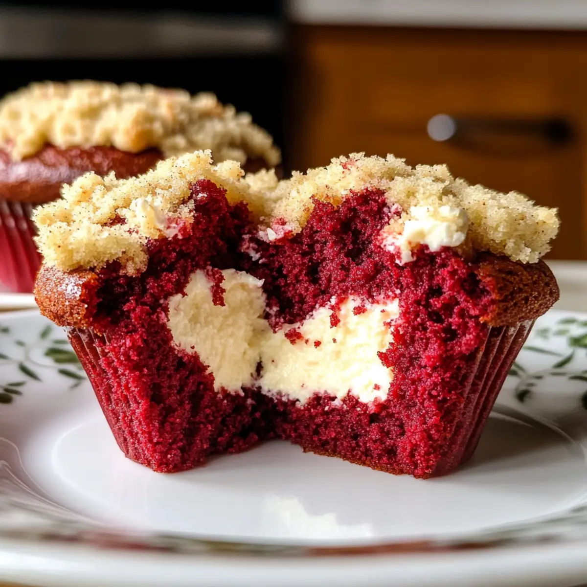 Rote Samtmuffins mit Frischkäsefüllung genießen