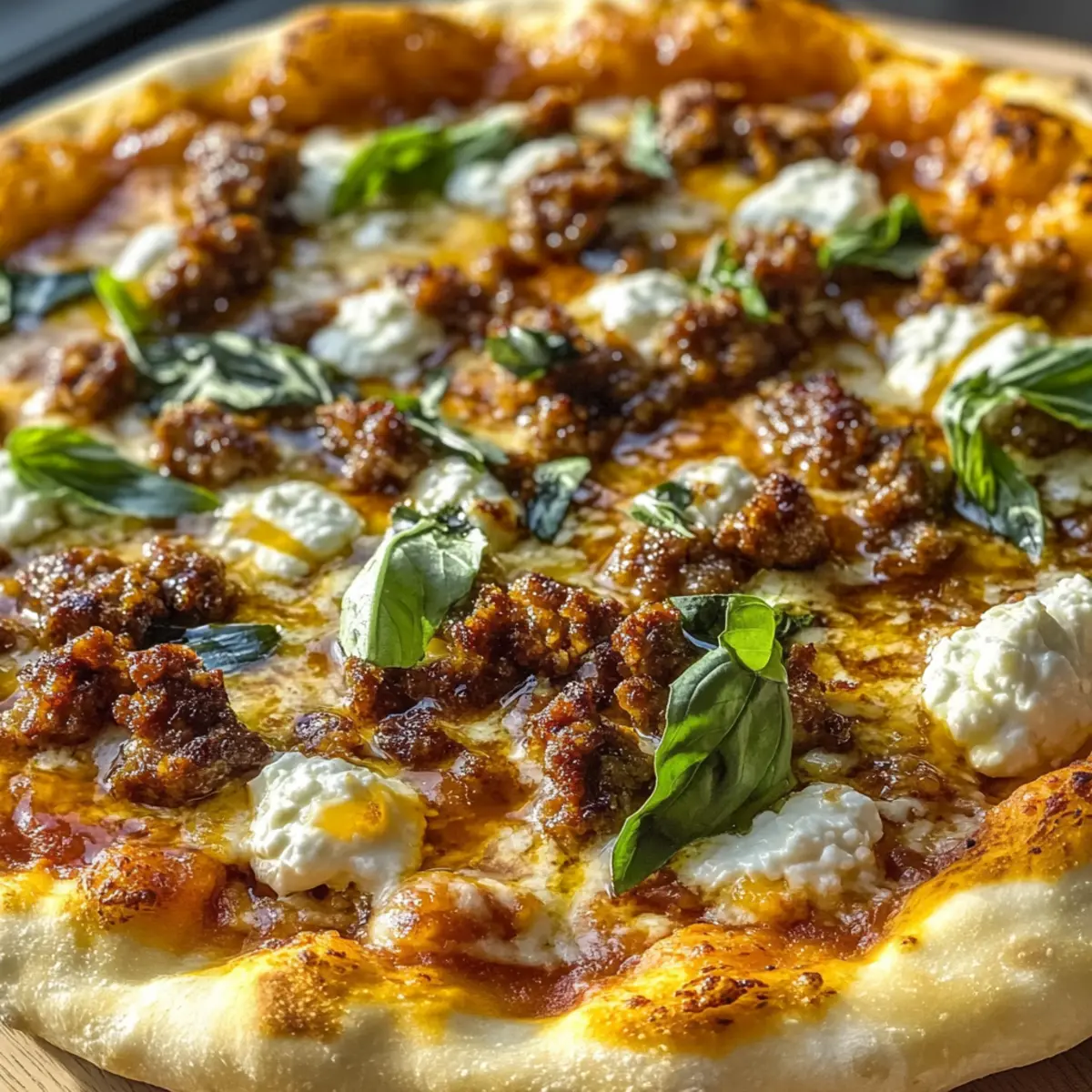 Wurst Ricotta Honig Heiße Pizza: Genießen Sie den Geschmack
