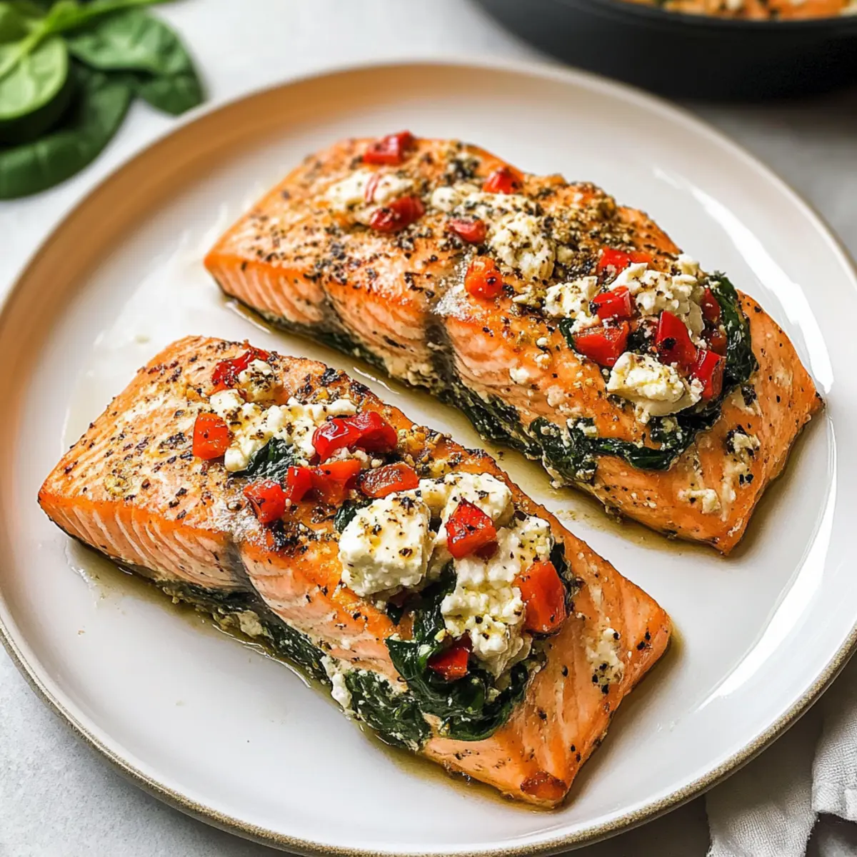 Gefüllter Lachs mit Spinat und Feta für gesunde Abende