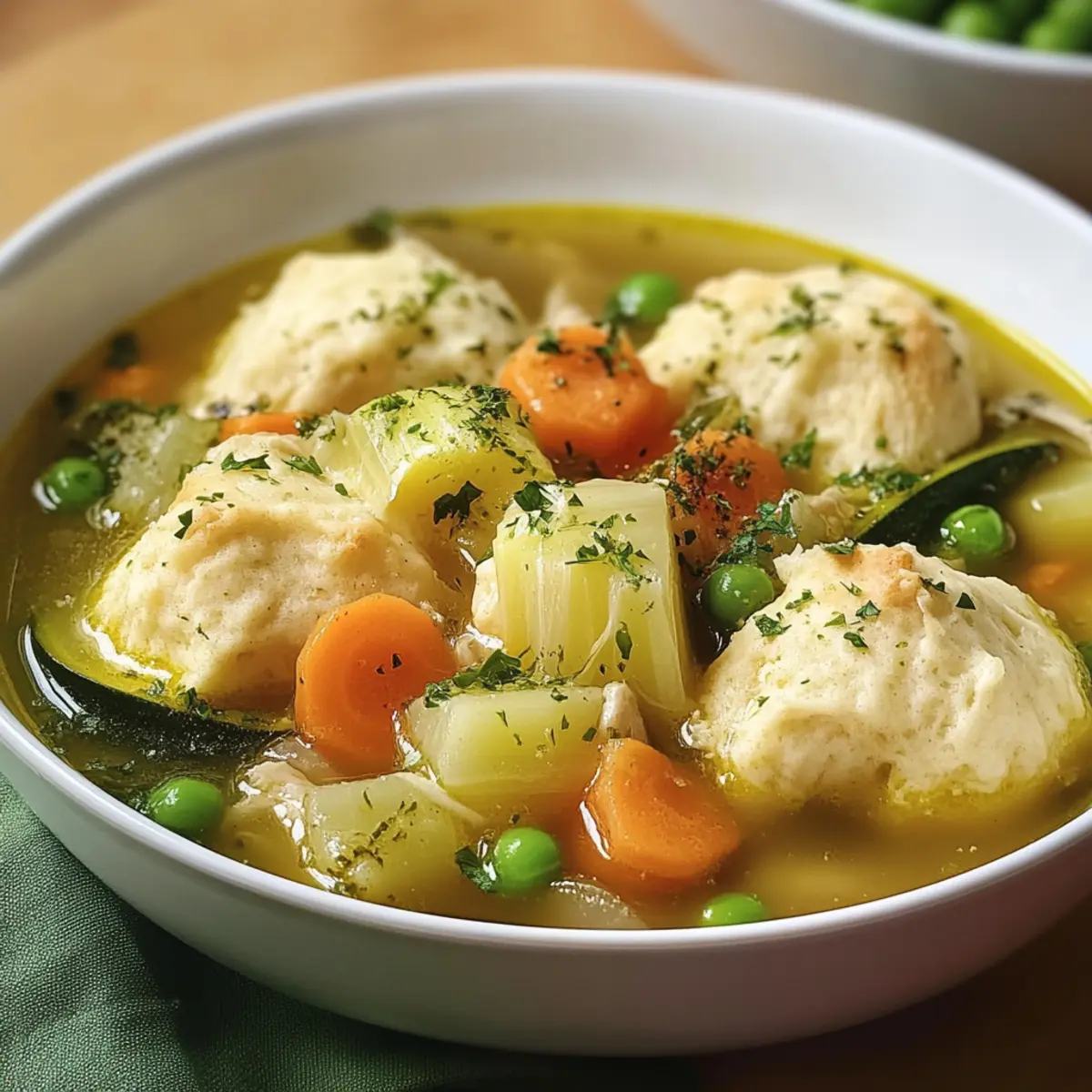 Sommer-Hühnchen-Suppe mit Biscuitknödeln genießen