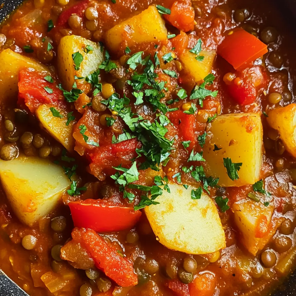 Würziger Paprika-Kartoffel-Linsen-Topf für Soulfood-Liebe