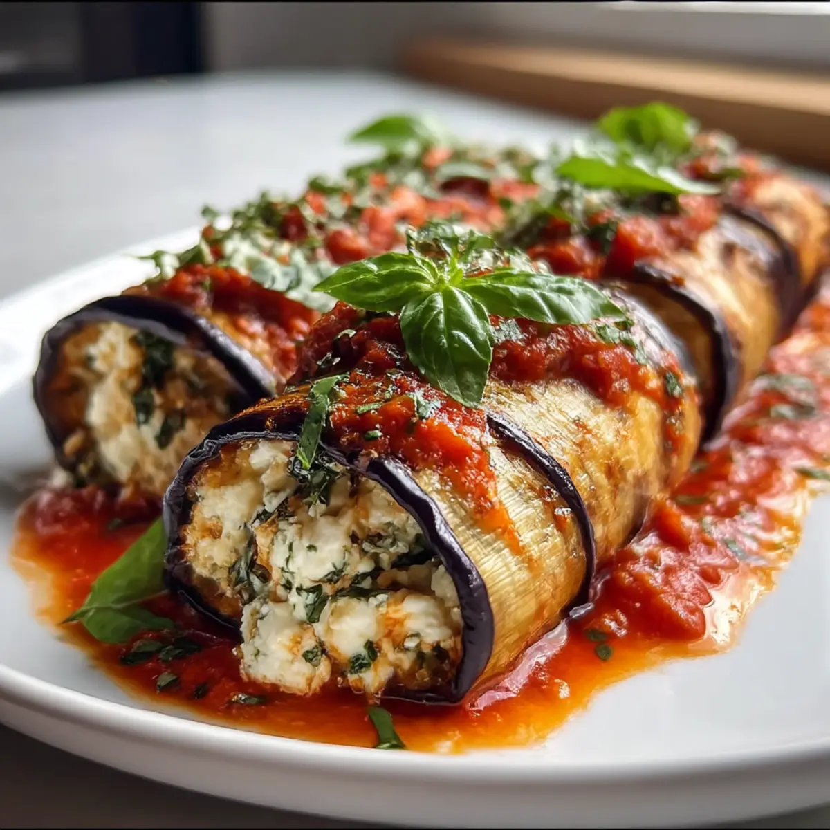Auberginen-Ricotta-Rollen mit Kräutern genießen