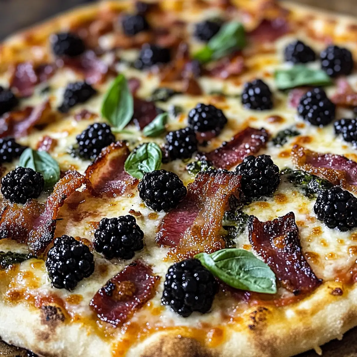 Brombeere Speck Basilikum Gegrillte Pizza für den Sommer