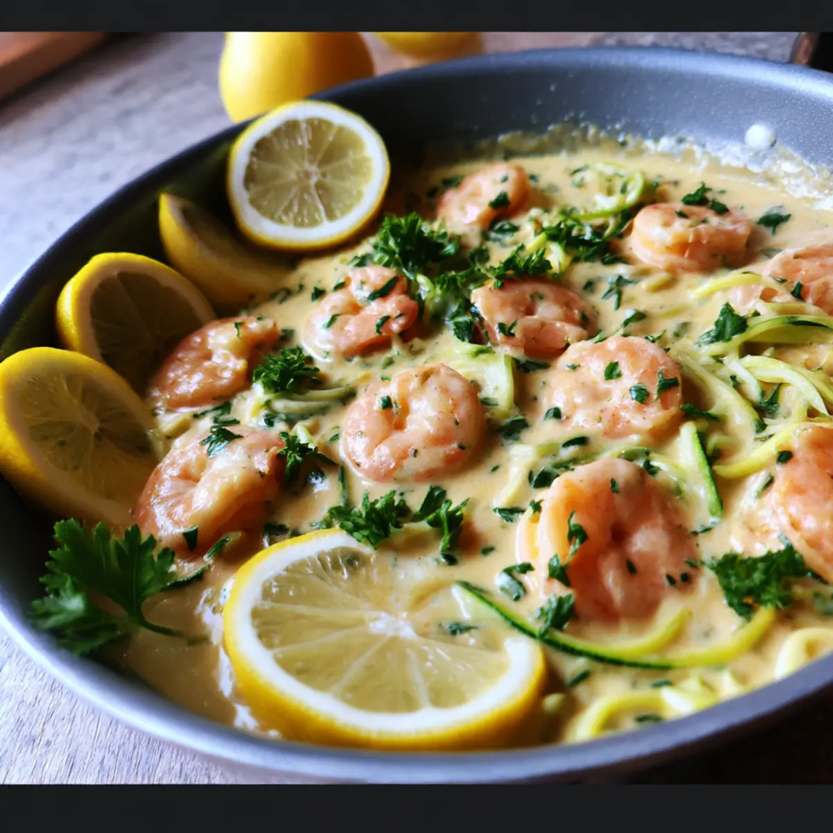 Cremige Zitronen-Garnelen mit Zucchini-Nudeln