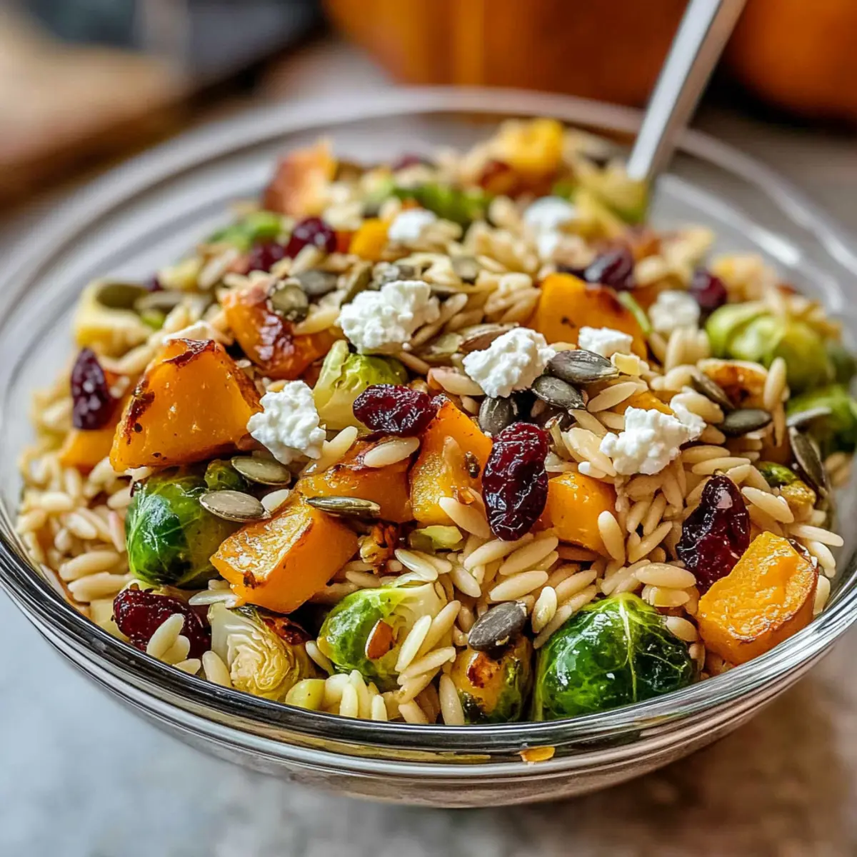 Herbsternte Orzo Salat mit köstlicher Vinaigrette